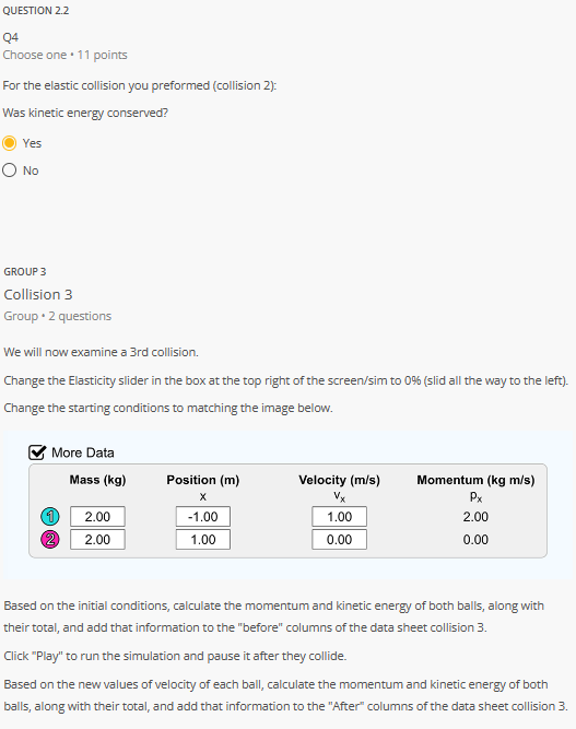 Q3 Choose one . 11 points For the elastic collision you just