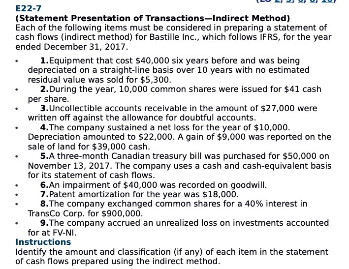 items must be considered in preparing a statement of cash ows [indirect