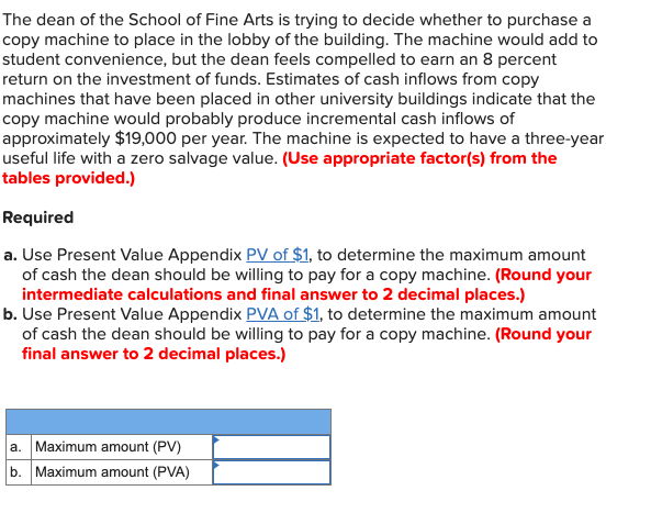 a copy machine to place in the lobby of the building. The