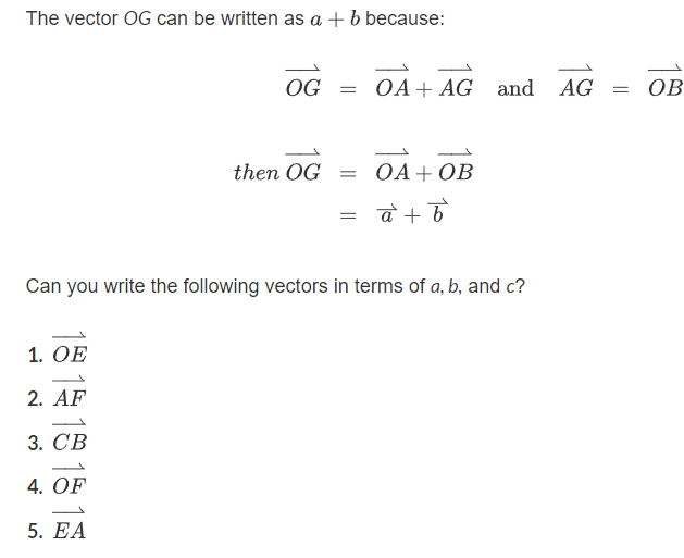 parallelepiped. OA = a, OB = b, and OC = c. E