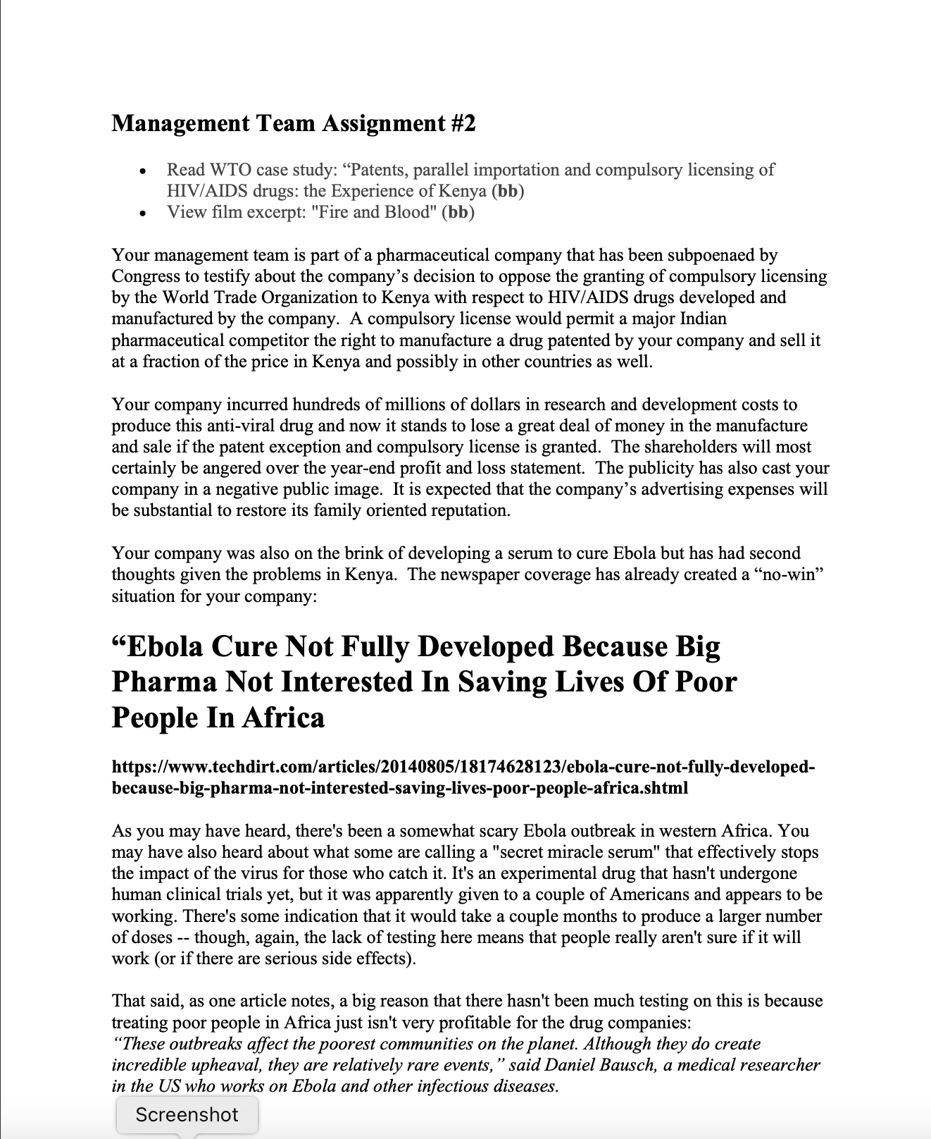 solutions to the problem. Thanks. Management Team Assignment #2 o Read WTO