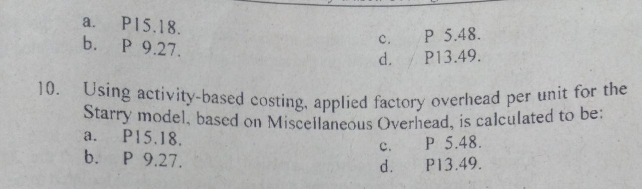 pesos. The unit prime costs of each product were as follows: Starry