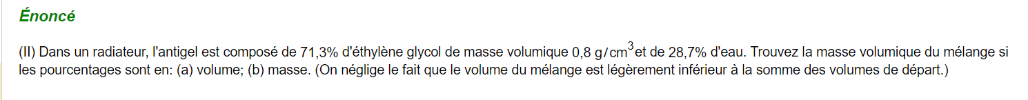 volumique du mlange si les pourcentages sont en: (a) volume; (b) masse.