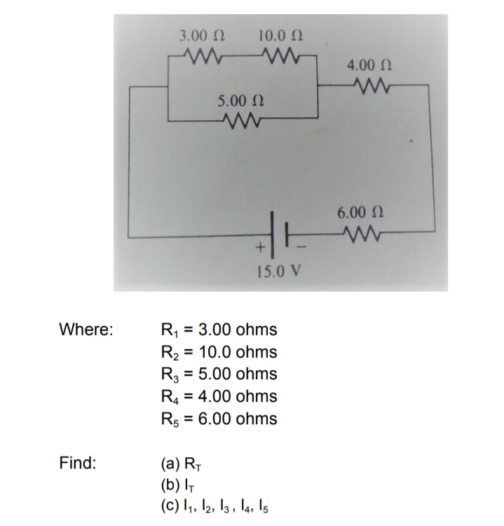 15.0 v RI = 3.00 ohms 10.0 ohms R3 = 5.00 ohms