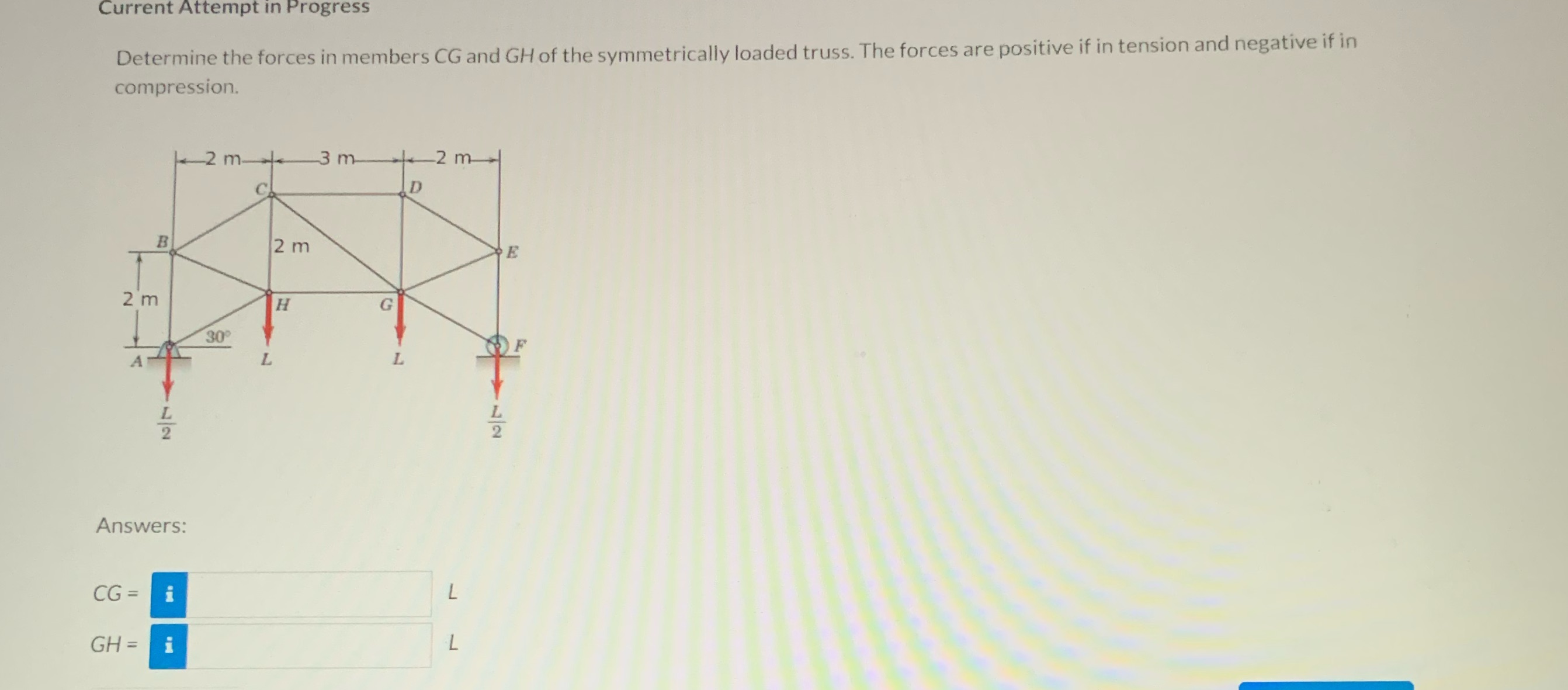  Current Attempt in Progress Determine the forces in members CG and