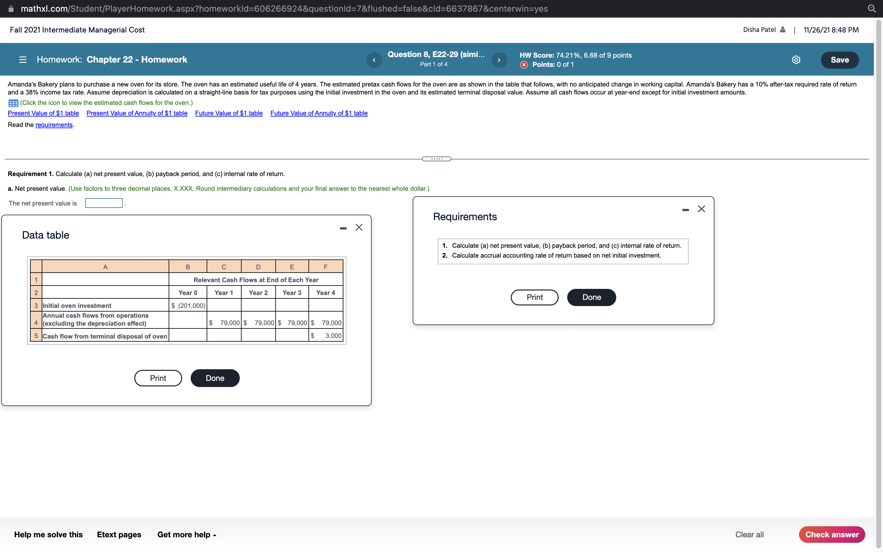 22 - Homework Question 8, E22-29 (simi... HW Score: 74.21%, 6.68 of