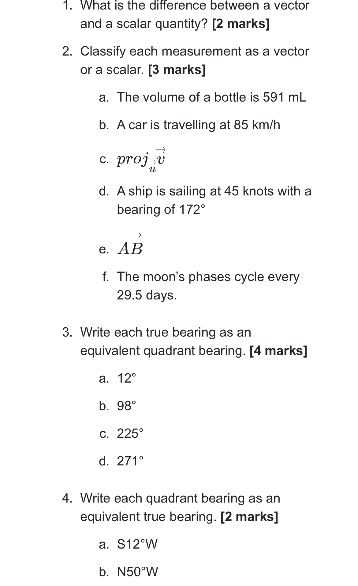 quantity? [2 marks] 2. Classify each measurement as a vector or a
