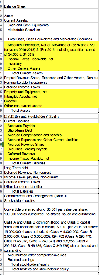 Operating Liabilities, Non-Operating Assets, and Non-Operating Liabilities. Also, how and which accounts