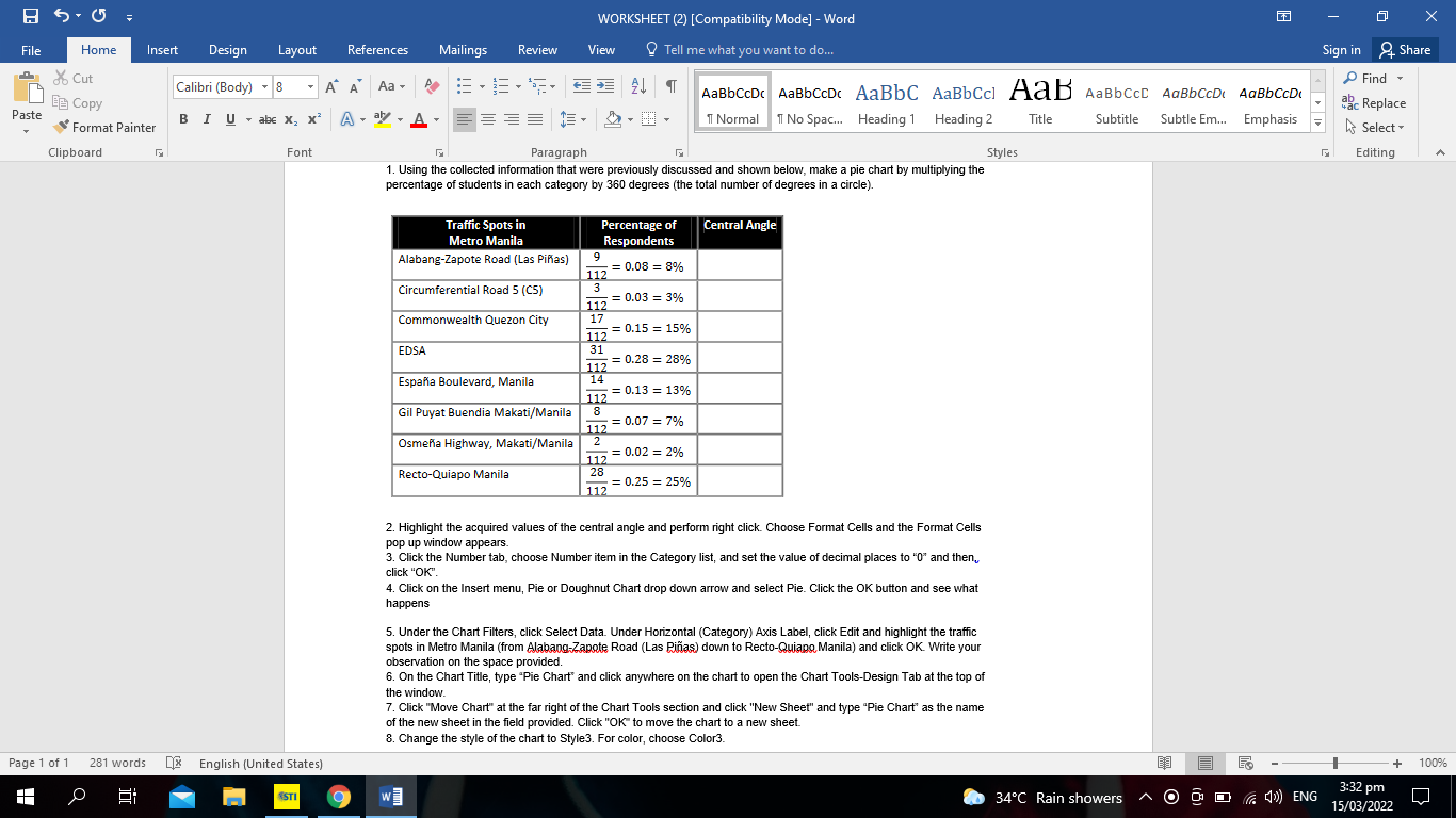  WORKSHEET (2) [Compatibility Mode] - Word X File Home Insert Design
