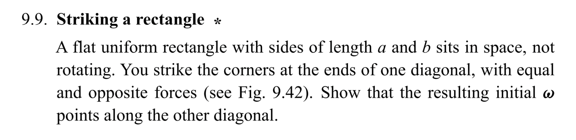 of length a and b sits in space, not rotating. You strike