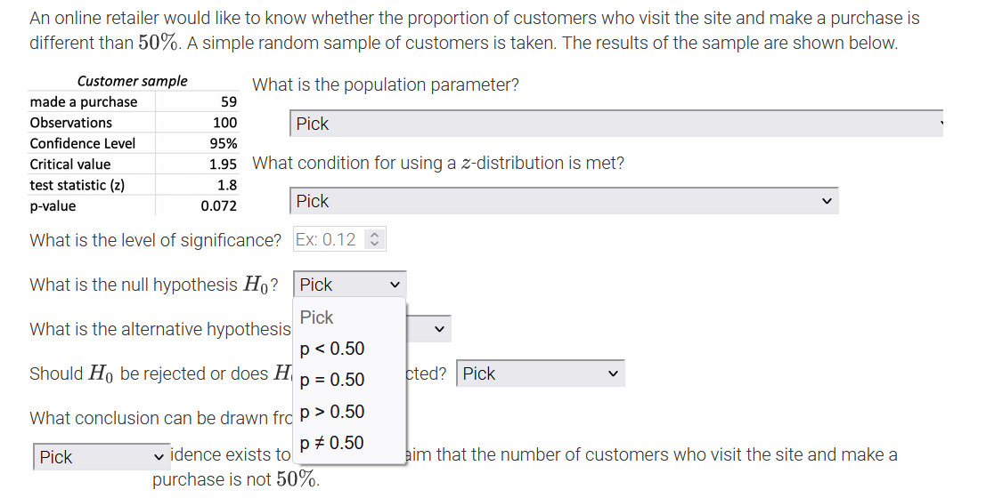 the sample are shown below. Customer sample What is the population parameter?