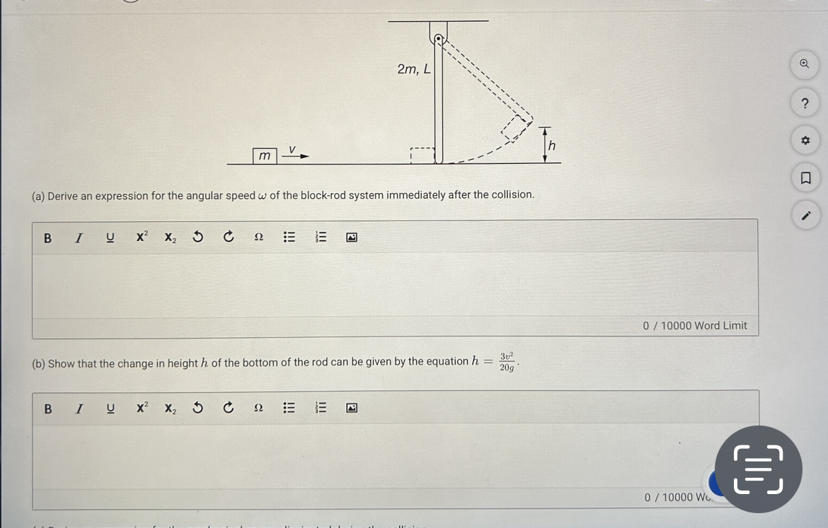Show that the change in height h of the bottom of the