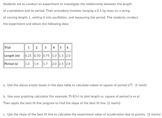 oi 45" and released. a. Determine the theoretical period of the pendulum.