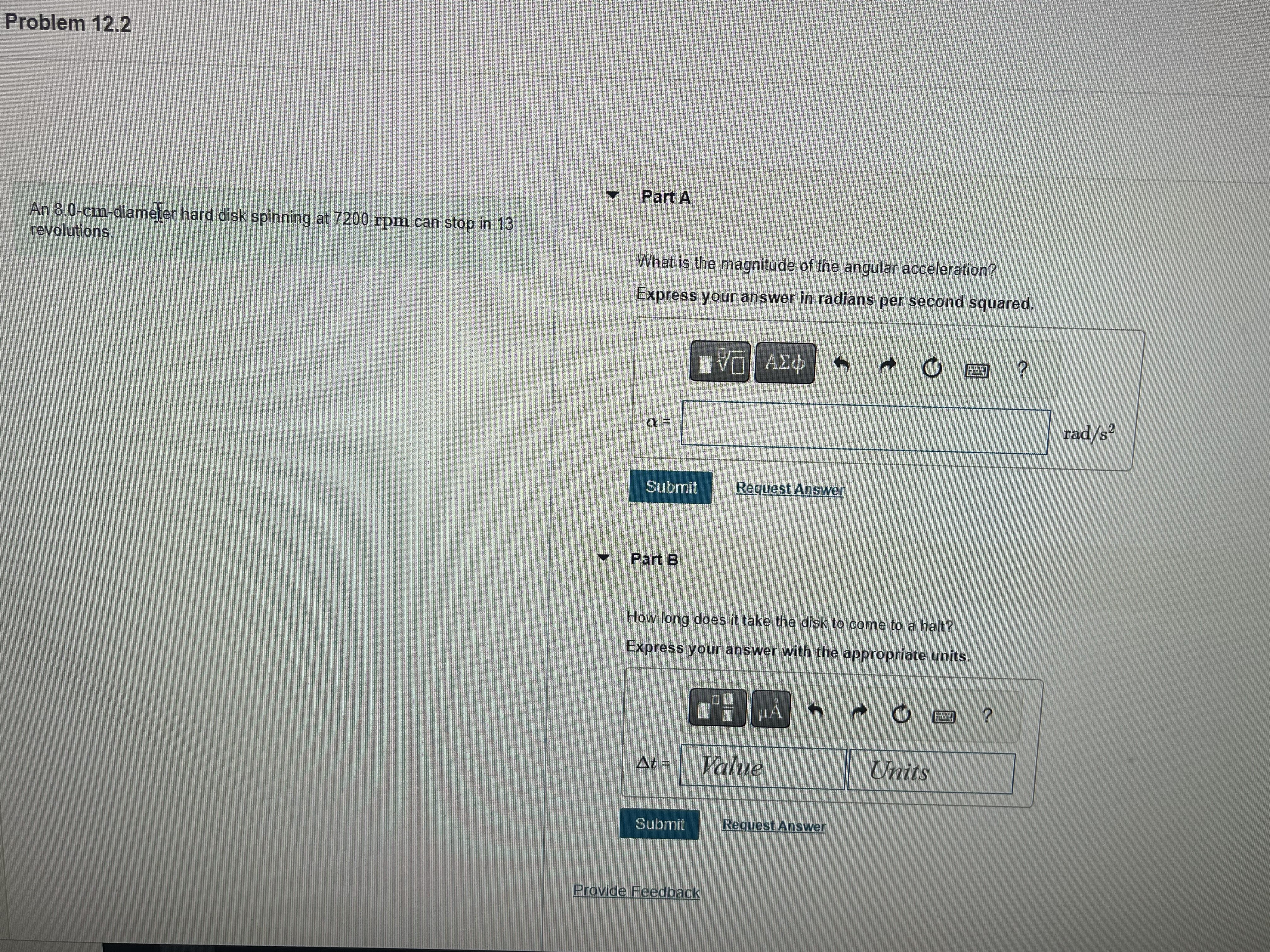 HA At = Value Units Submit Request Answer Provide FeedbackProblem 12.3 Part