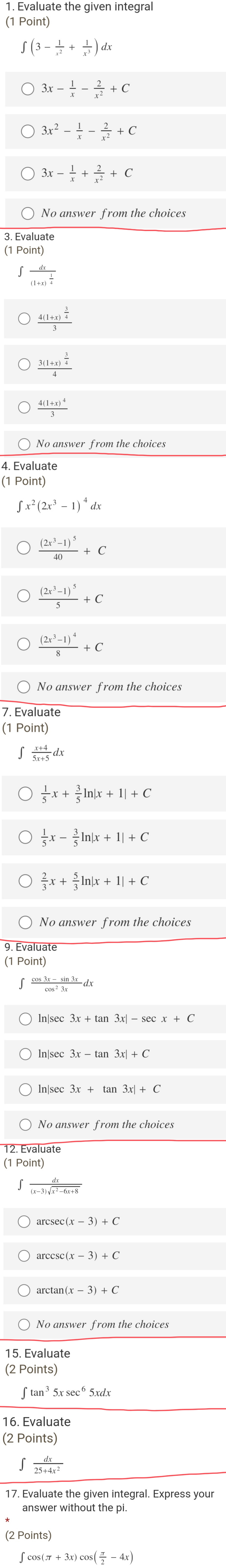 (INTEGRAL CALCULUS) Answer the following. Choose only the correct answer from the