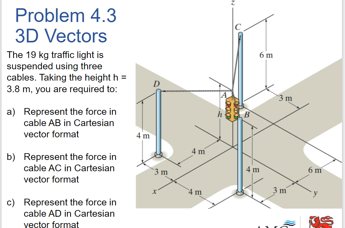 using three cables. Taking the height h = 3.8 m, you are