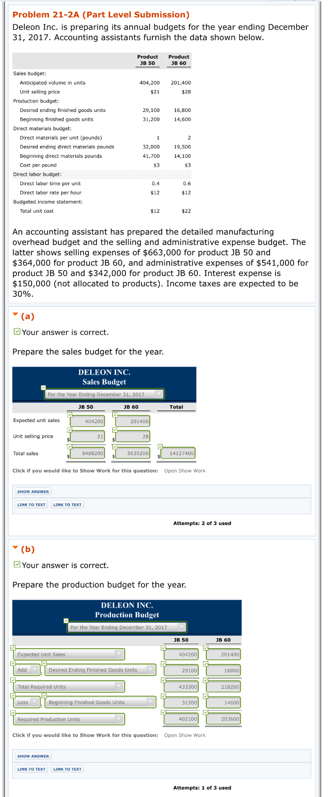 budgets for the year ending December 31, 2017. Accounting assistants furnish the