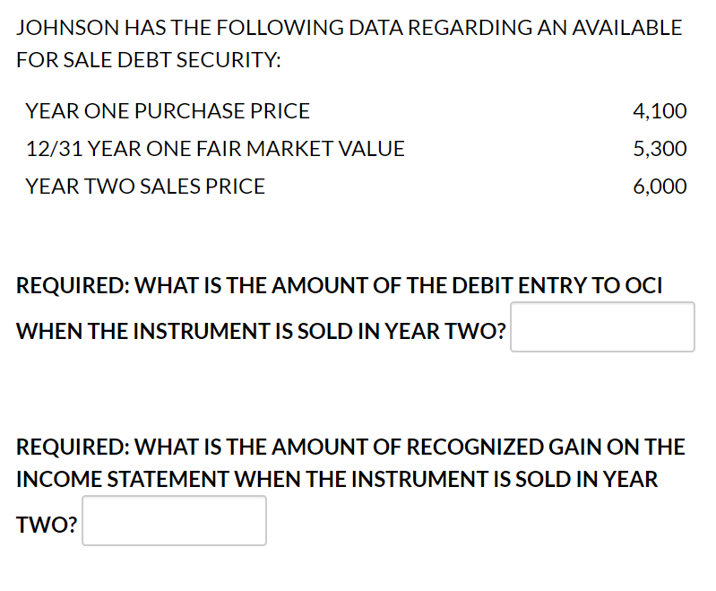 Please help me with this question JOHNSON HAS THE FOLLOWING DATA REGARDING