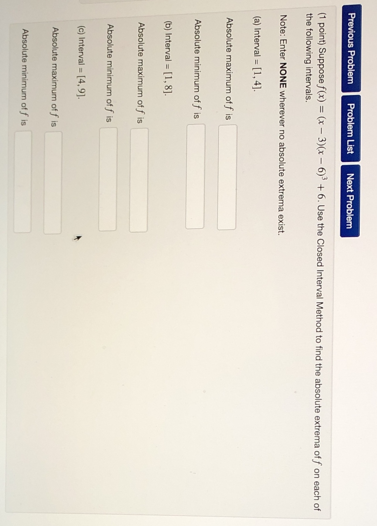  Previous Problem Problem List Next Problem (1 point) Suppose f(x) =