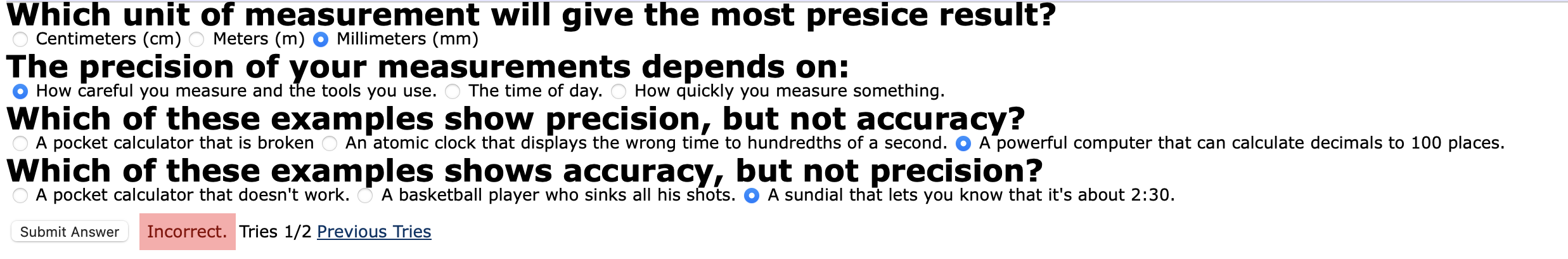 PRECISE 8 @ Which unit of measurement will give the most presice