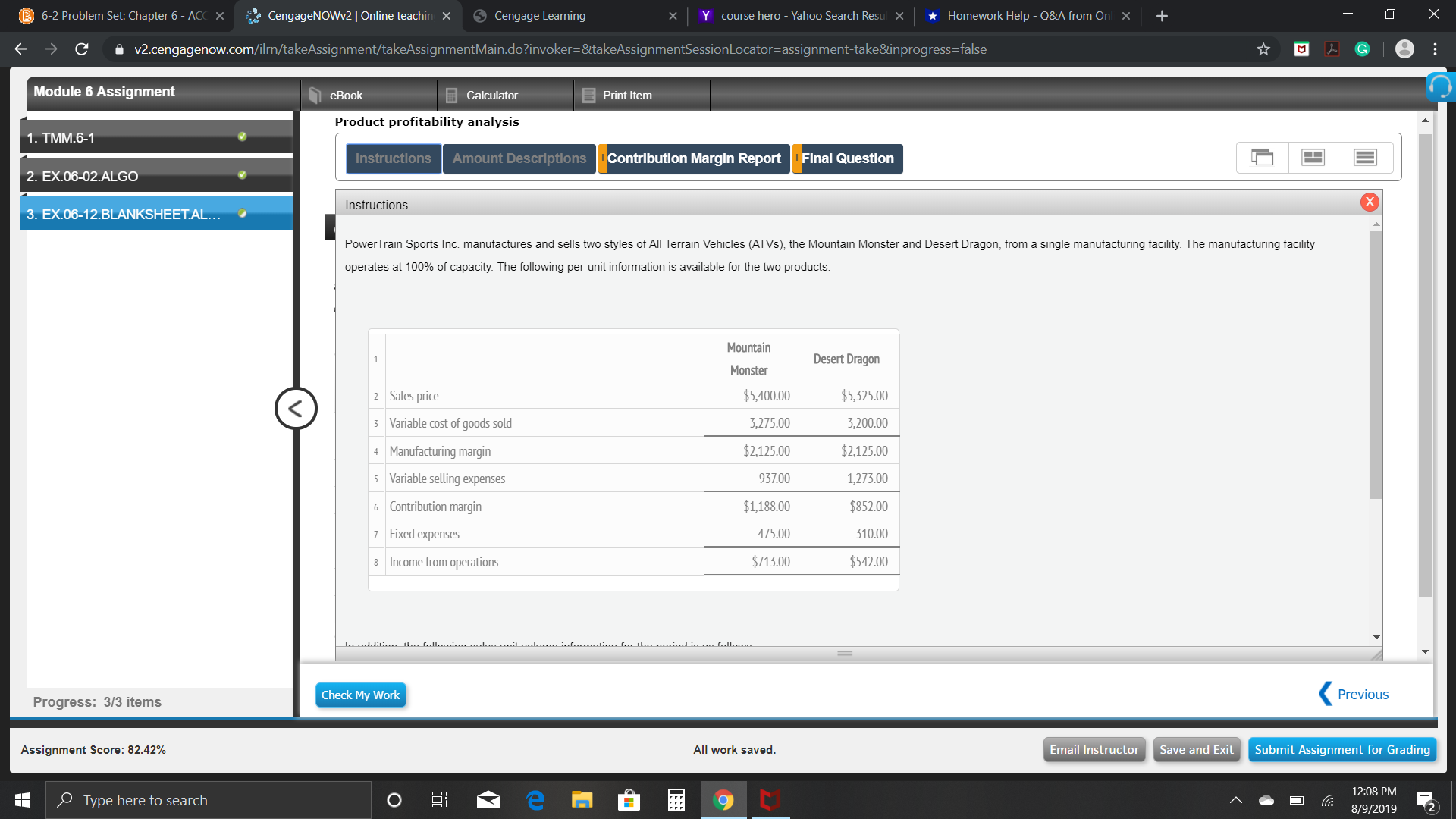 eBook Calculator Print Item Product profitability analysis 1. TMM.6-1 Instructions Amount Descriptions