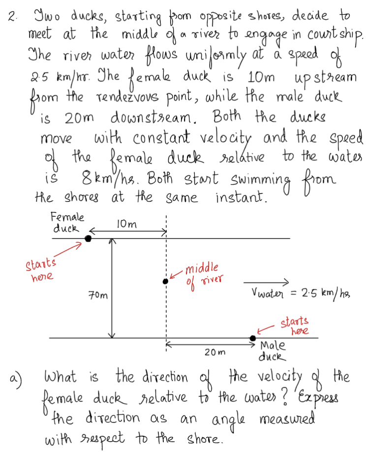 water flows uniformly at a speed of 25 km/hr. The female duck