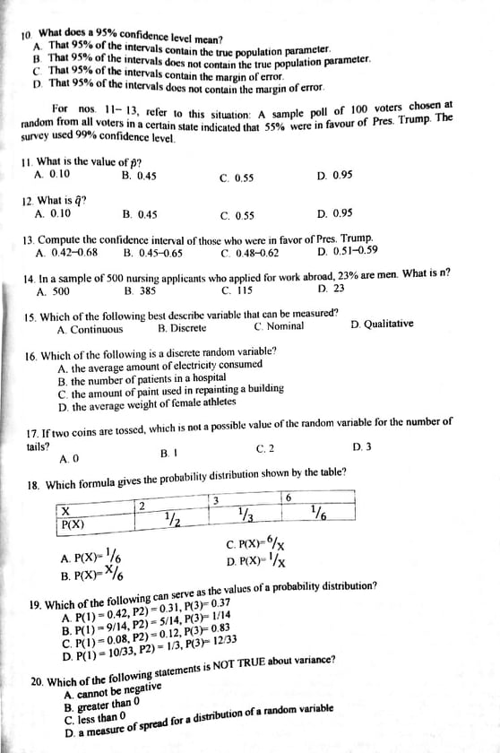  10. What does a 95% confidence level mean? A. That 95%