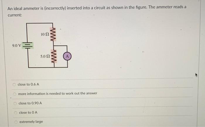 in the figure. The ammeter reads a current: 10 02 WW 90