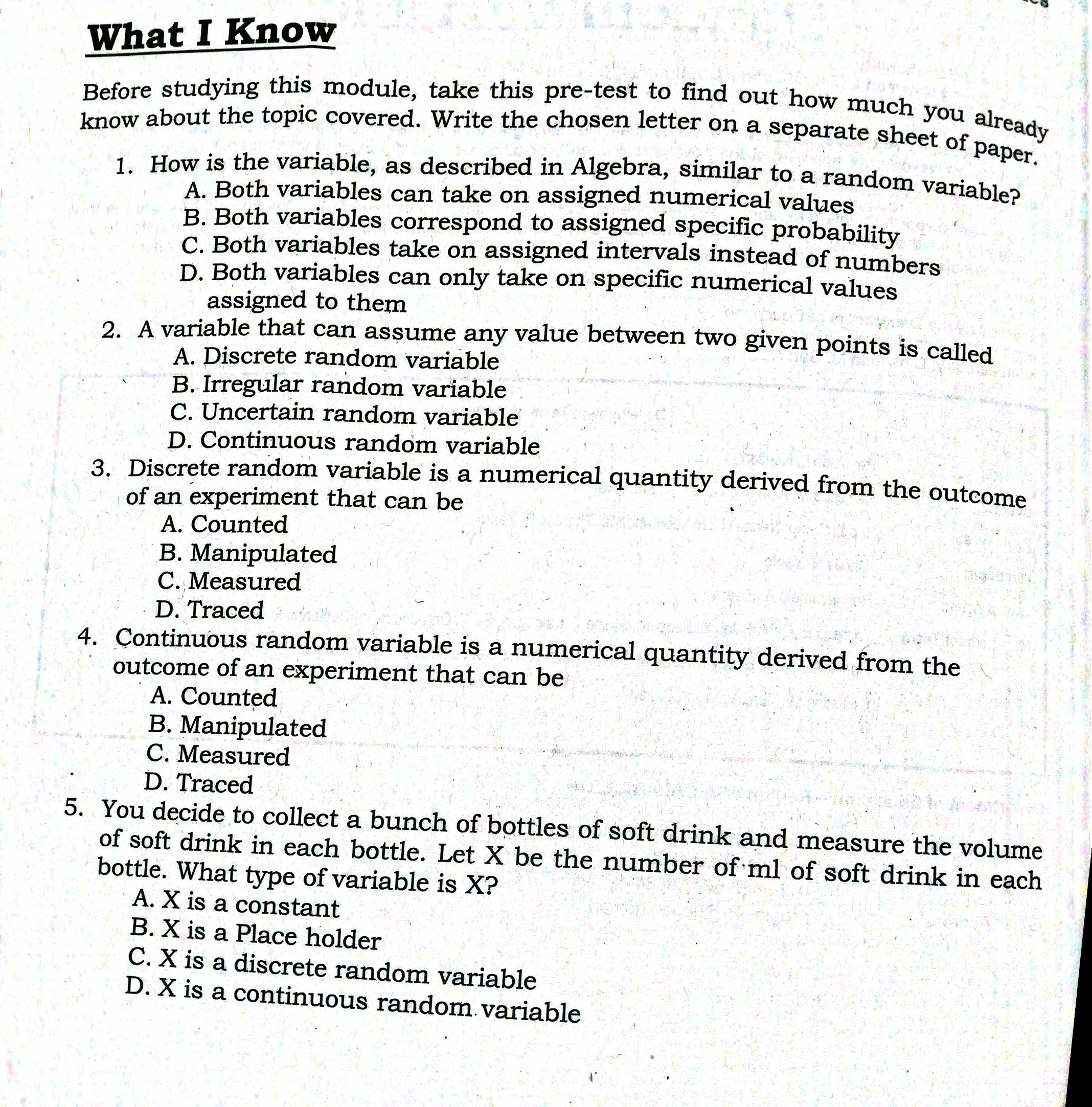 a manufacturer. Independent Activity 2.Determine whether each of the following experiments/situations involve