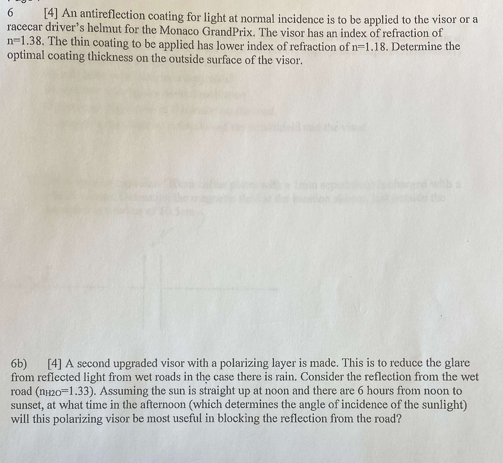  6 [4] An antireflection coating for light at normal incidence is