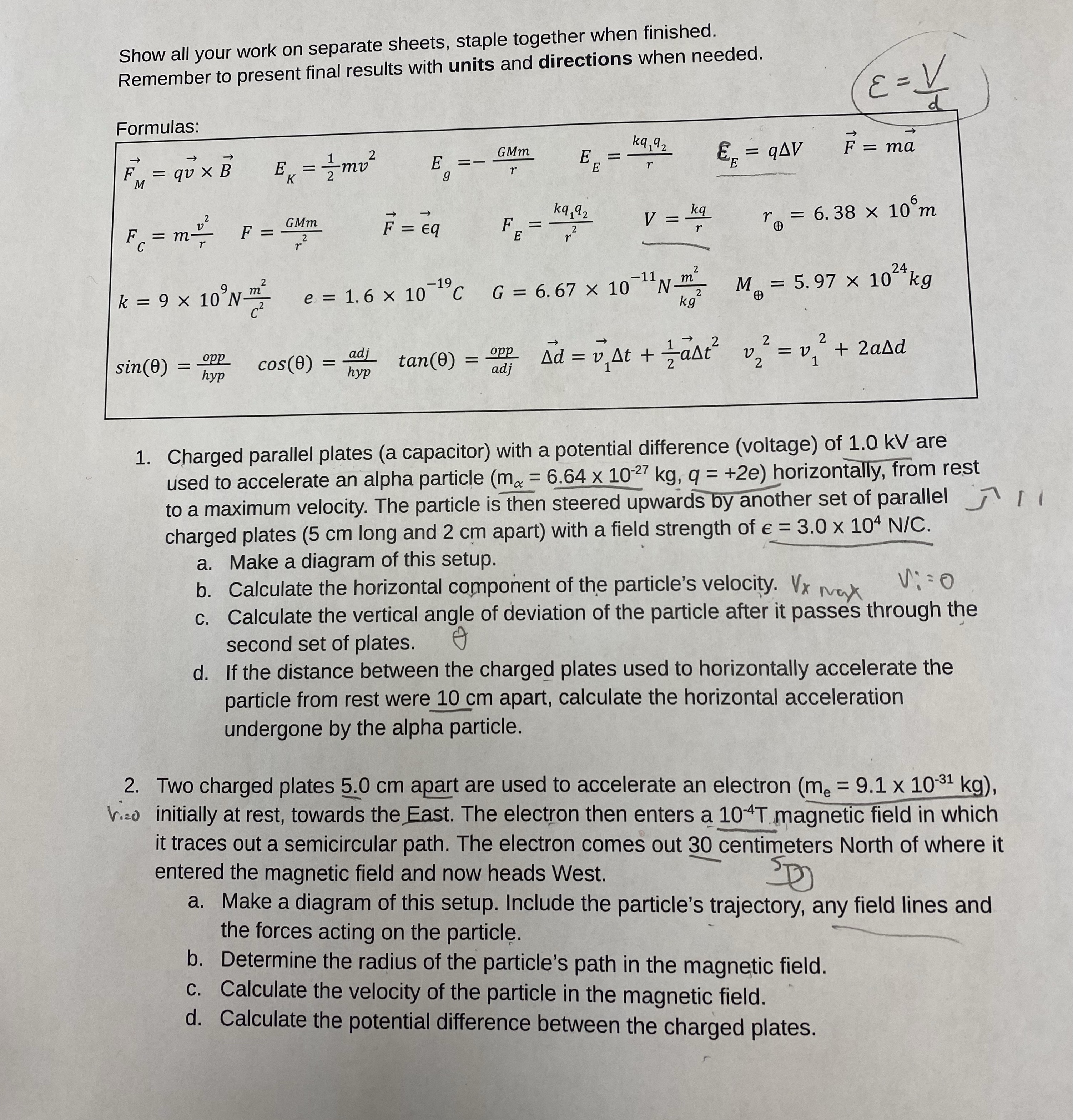 Grade 12 physics fields unit, do question 1 bcd, please have the