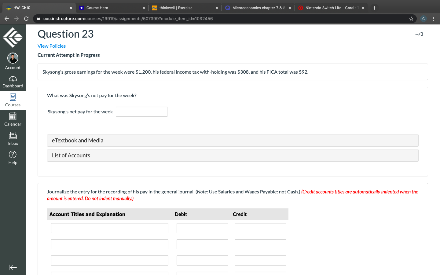 8 x Nintendo Switch Lite - Coral : 1 x C coc.instructure.com/courses/19919/assignments/507399?module_item_id=1032456