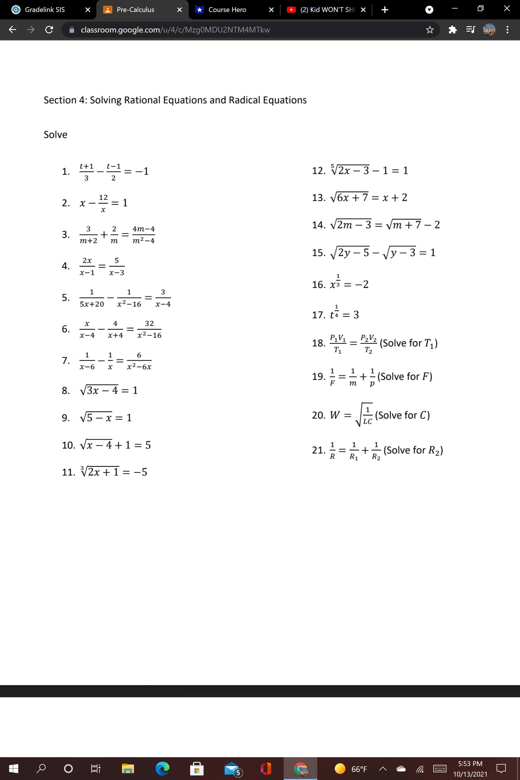 Hi I need help solving rational equations and radical equations Gradelink SIS