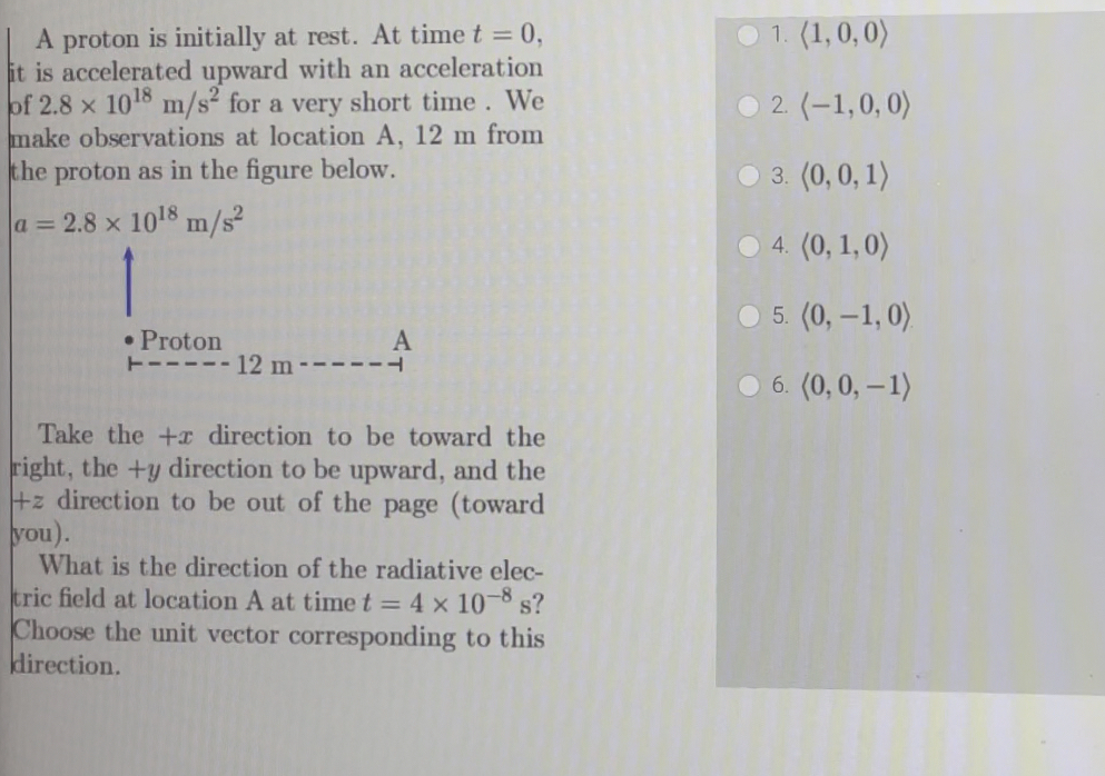 A proton is initially at rest. At time t = 0,