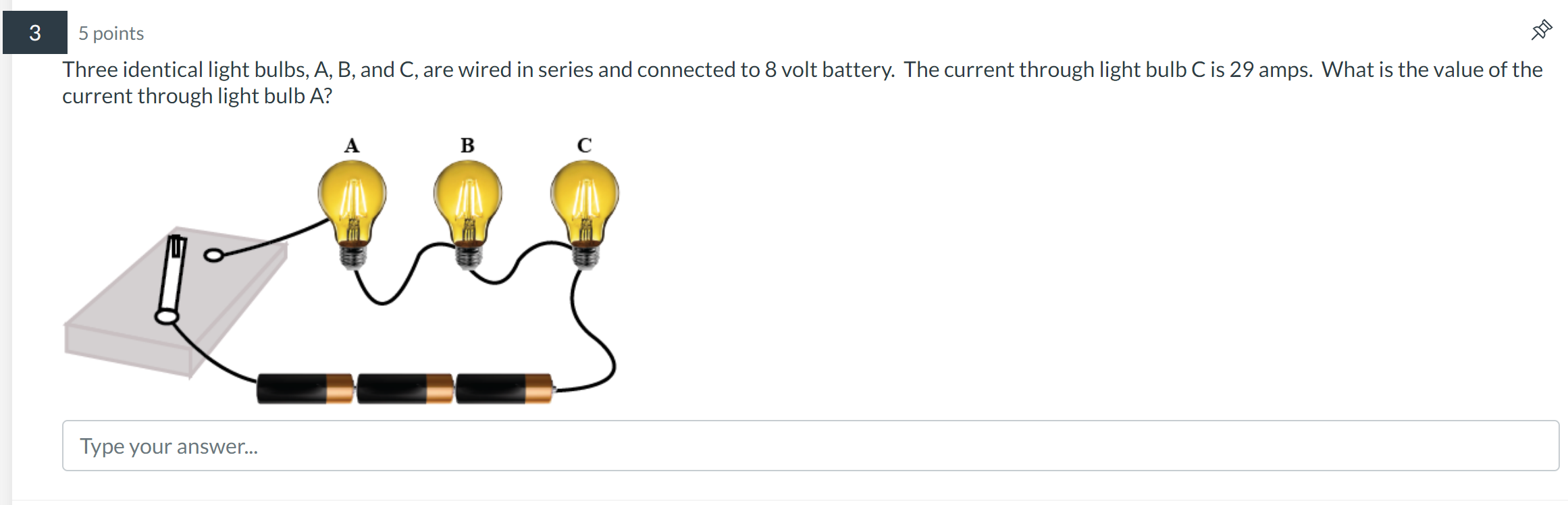 amps. What is the value of the current through light bulb A?