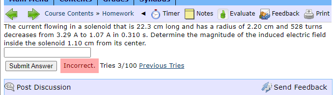 radius of 2.20 cm and 528 turns decreases from 3.29 A to