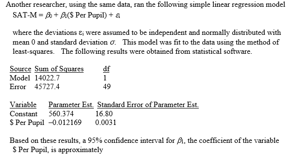 regression model SATM = ]: + 1316 Per Pupil} + 5i where