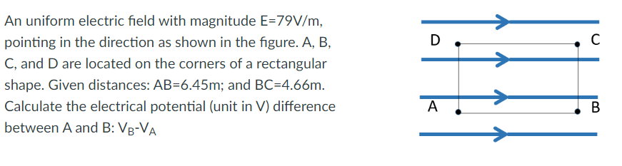 electrical potential (unit in V) difference A B between A and B: