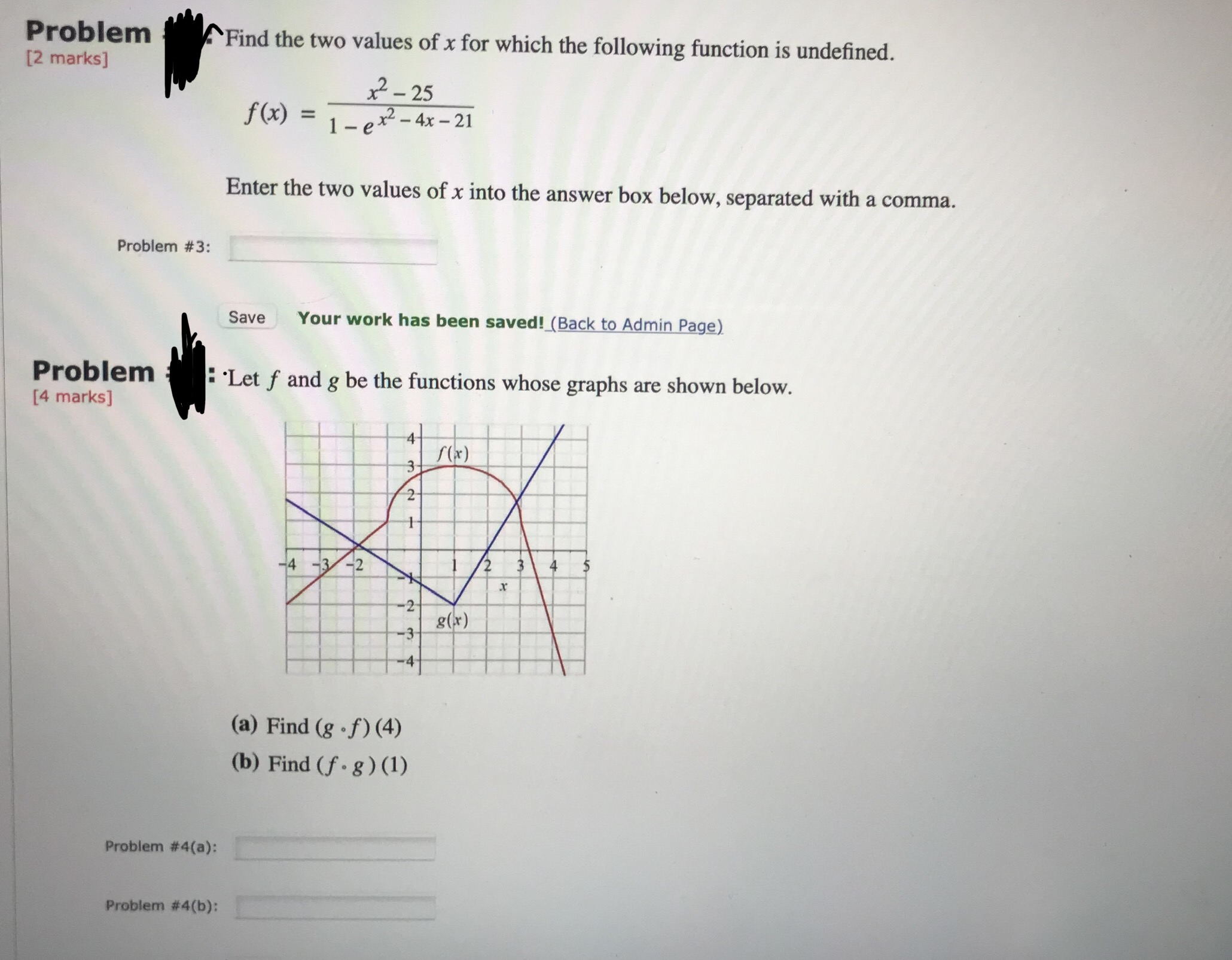 please answer Problem Find the two values of x for which the