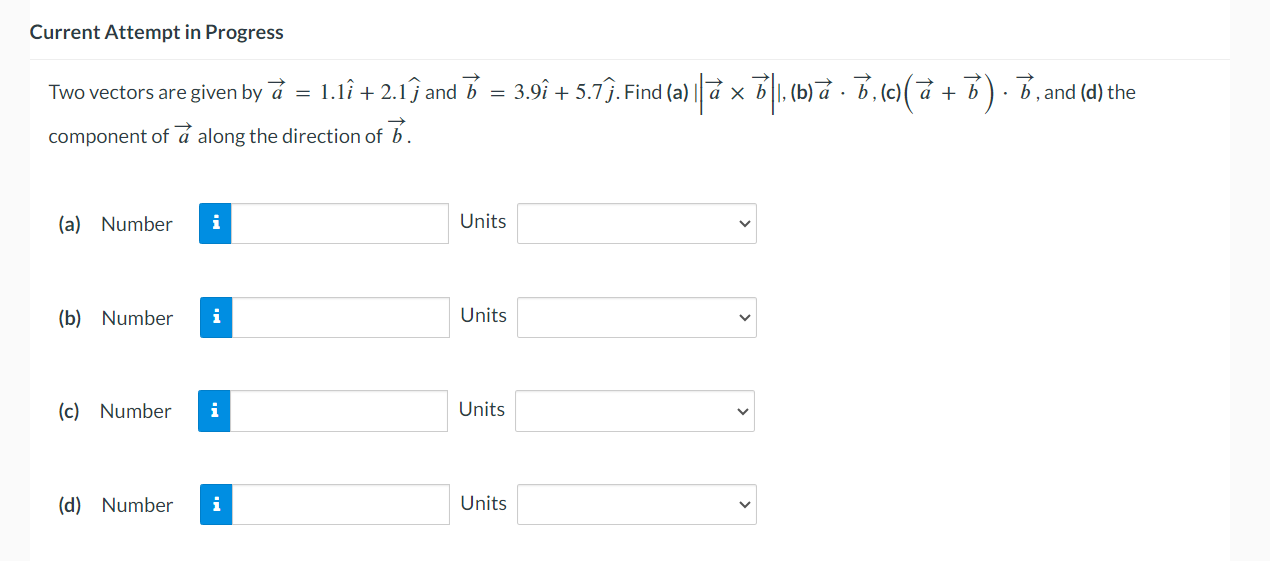 direction of b. {a} Number n Units v {b} Number n Units