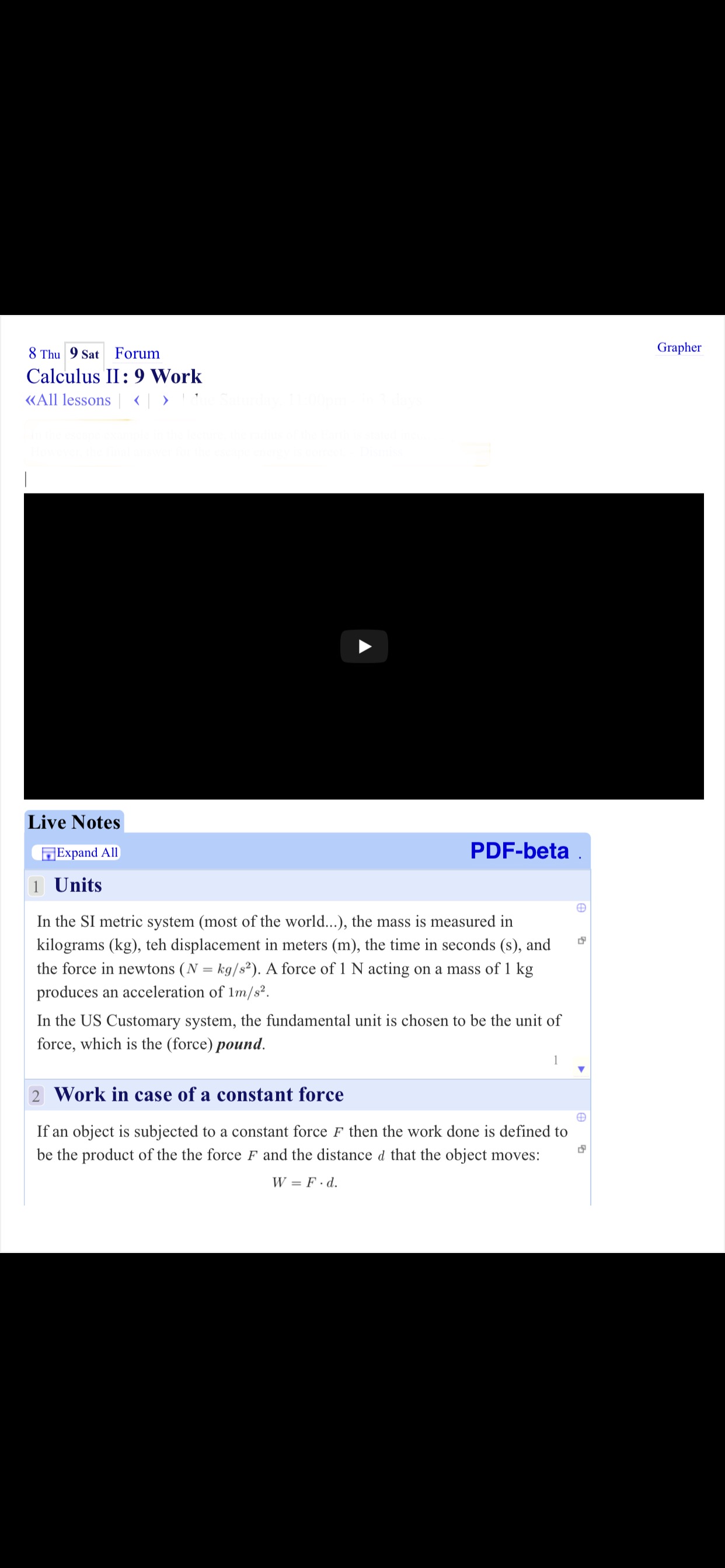 me. Thanks. 8 Thu 9 Sat Forum Grapher Calculus II : 9