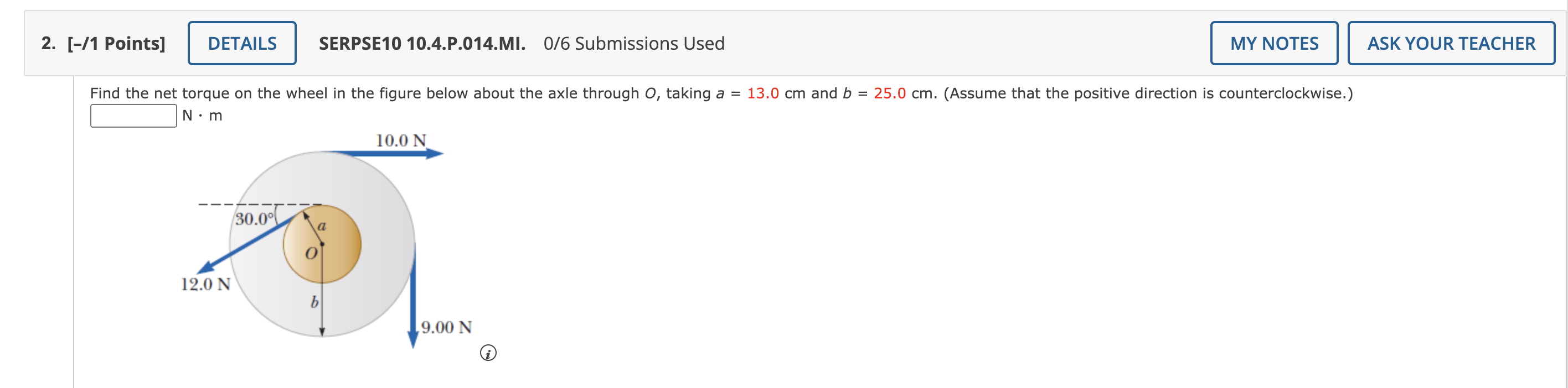 at left, a solid flywheel of radius R = 0.550 m and