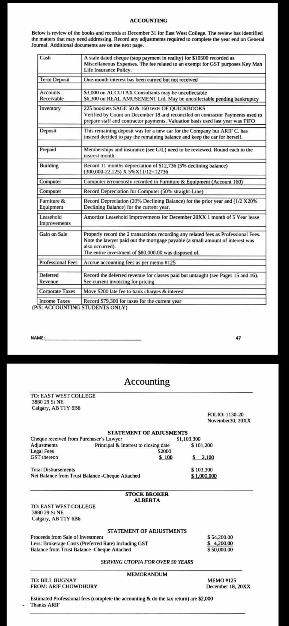 please i need help how to record any adjustments required to complete