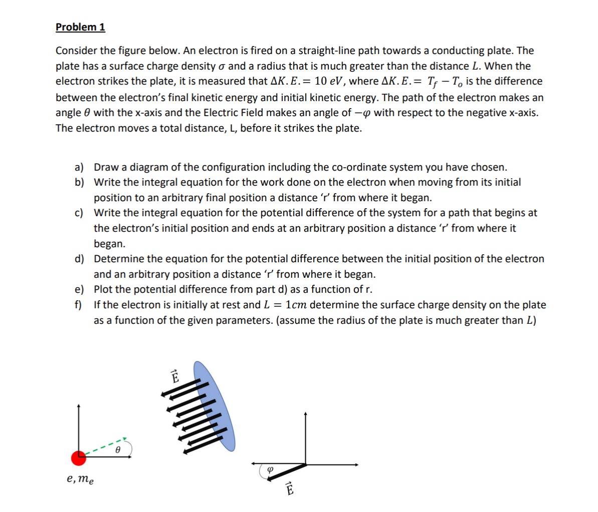 Answer all parts please Problem 1 Consider the figure below. An electron