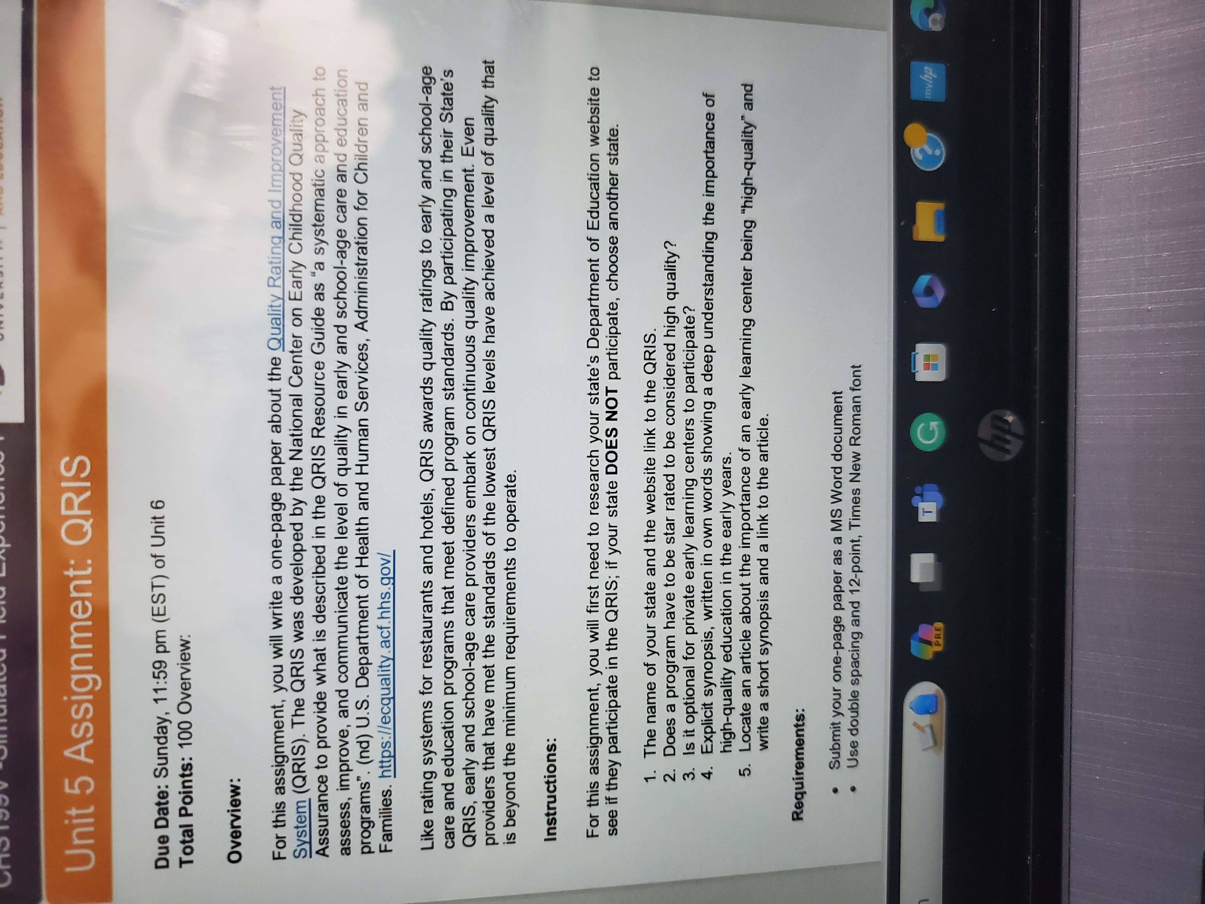 Unit 5 Assignment: QRIS Due Date: Sunday, 11:59 pm (EST) of