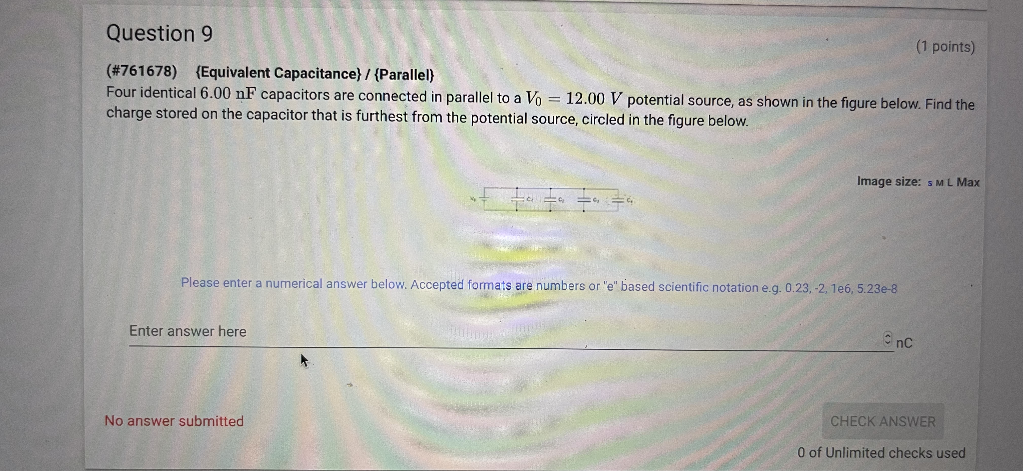 Please enter a numerical answer below. Accepted formats are numbers or "e"