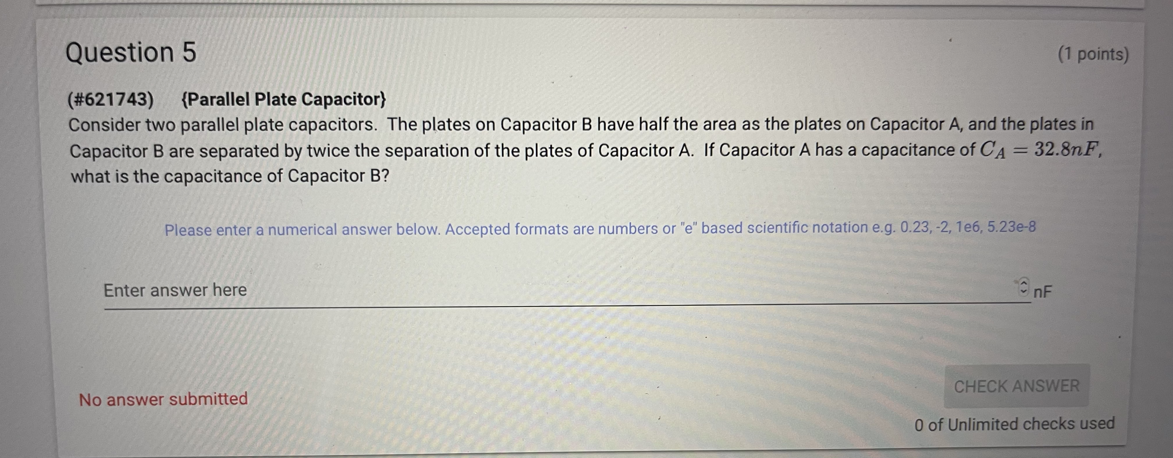 9 (1 points) (#761678) {Equivalent Capacitance) / {Parallel) Four identical 6.00 nF