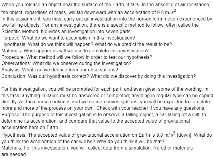 an object near the surface of the Earth, it falls. In the