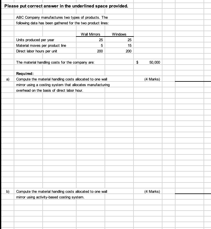  Please put correct answer in the underlined space provided. ABC Company