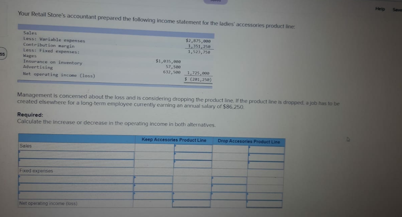 please solve Help Save Your Retail Store's accountant prepared the following income